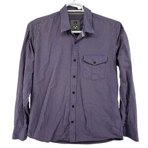 Cult Button Down Shirt Mens L‎ Purple Gingham Plaid Long Sleeve Casual Pocket